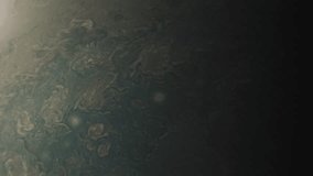 Juno Spacecraft Orbiting Planet Jupiter to Gather Data on Evolution and Origin of Gas Giant with Swirling Gases and Clouds Below on Alien World. Highly Detailed 3D Animation ProRes 4K - Powered by Shutterstock - Get 15% off with code: PIKWIZARD15