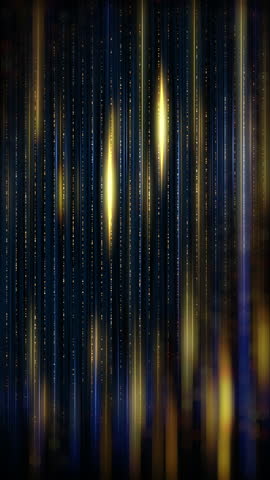 Glittering golden lines on a dark blue background, threads with sparks. Looped glow illuminated animation. Vertical video.