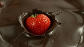Super Slow Motion of Melted Chocolate with Falling Strawberry . Filmed on High Speed Cinema Camera, 1000 Fps - Powered by Shutterstock - Get 15% off with code: PIKWIZARD15