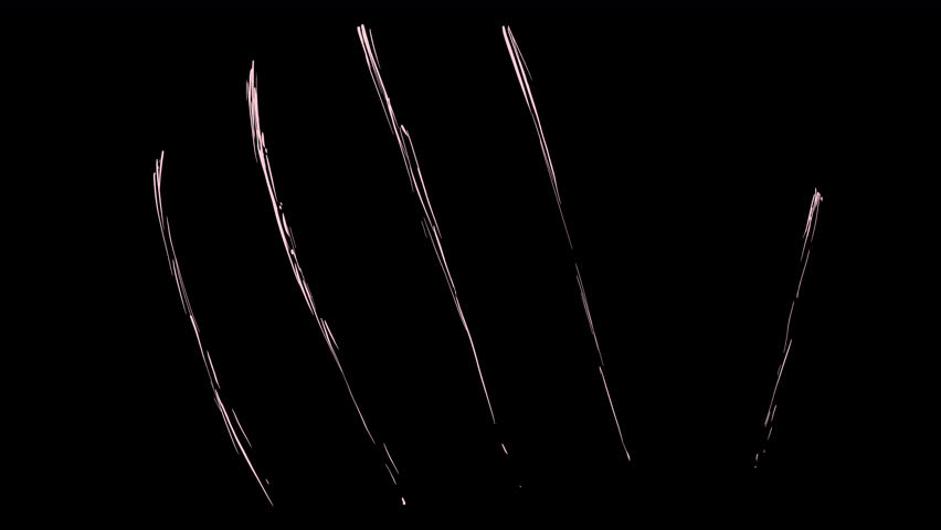 Scratch effect by a human hand on a black screen. Animation of claws tearing the surface in 4K with an alpha channel. Halloween VFX for overlay and creating a mystical atmosphere.