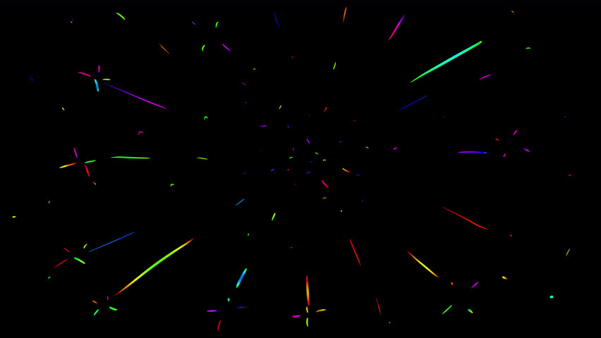 A colorful 2D firework on a black screen. A cartoon-style pyrotechnic animation in 4K with an alpha channel. A stock video capturing the atmosphere of celebration and success.