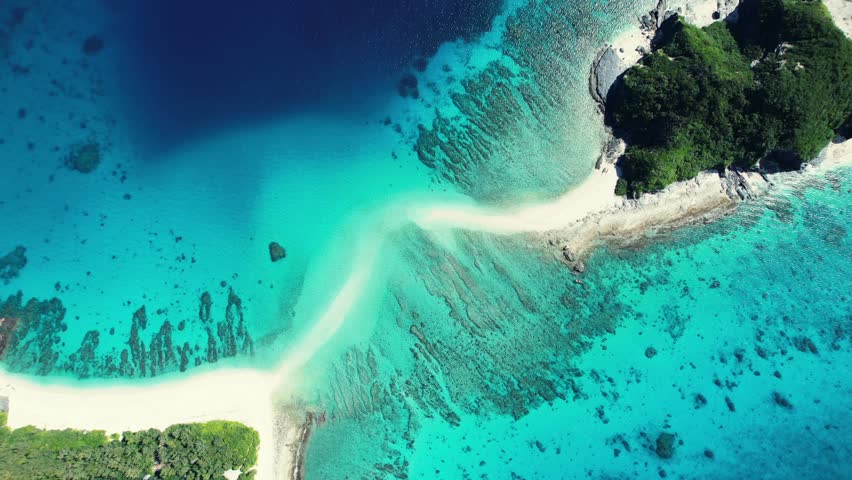 Aerial Descends On Light Blue Waters Around Furuzamami Beach, Okinawa, Japan