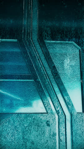 Transition material of a blue rusty door closing and opening in the style of a sci-fi movie, vertical video