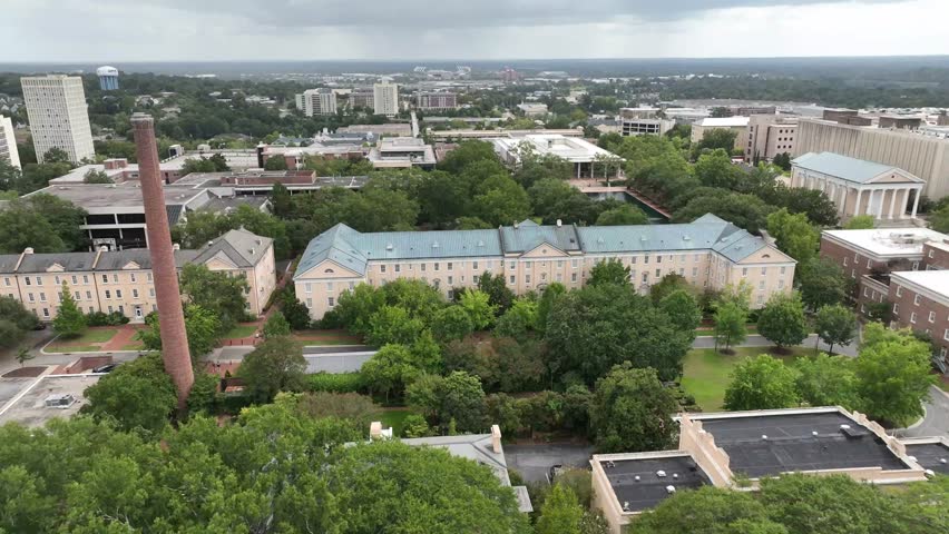 aerial push in to the university of south carolina campus in columbia south carolina