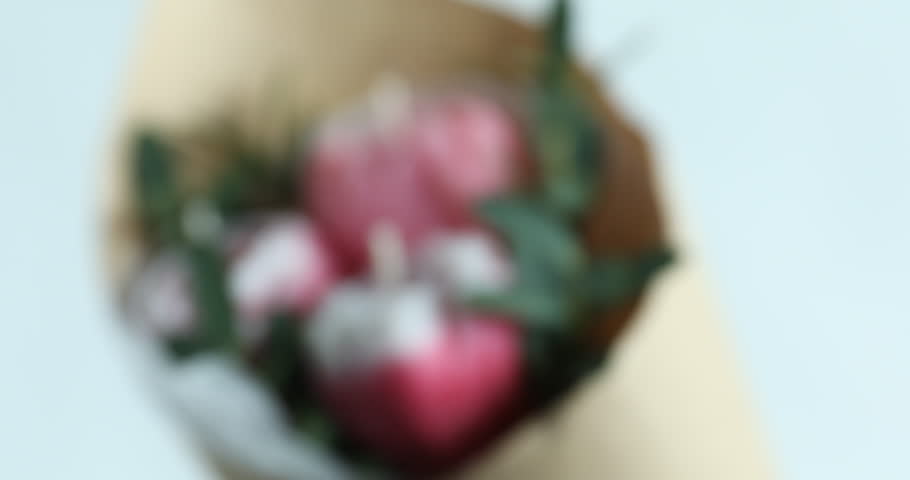 Bouquet of beautiful flower shaped candles on white background, closeup