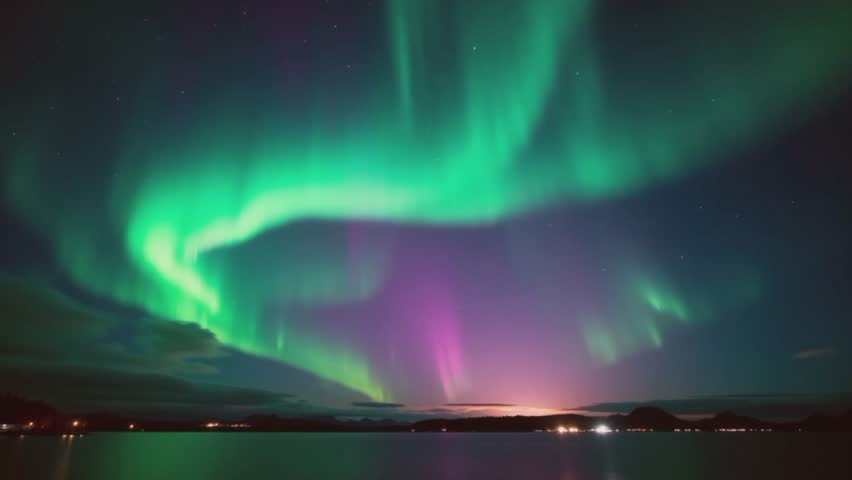 the stunning aurora borealis over the calm waters.