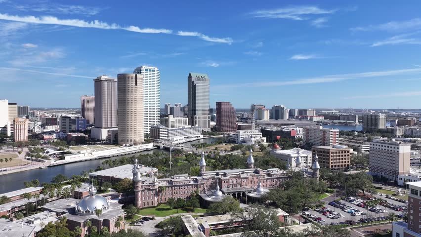 Tampa Skyline At Tampa In Florida United States. Downtown Cityscape. Corporate Buildings Background. Tampa Skyline At Florida United States. High Rise Buildings. Business District.