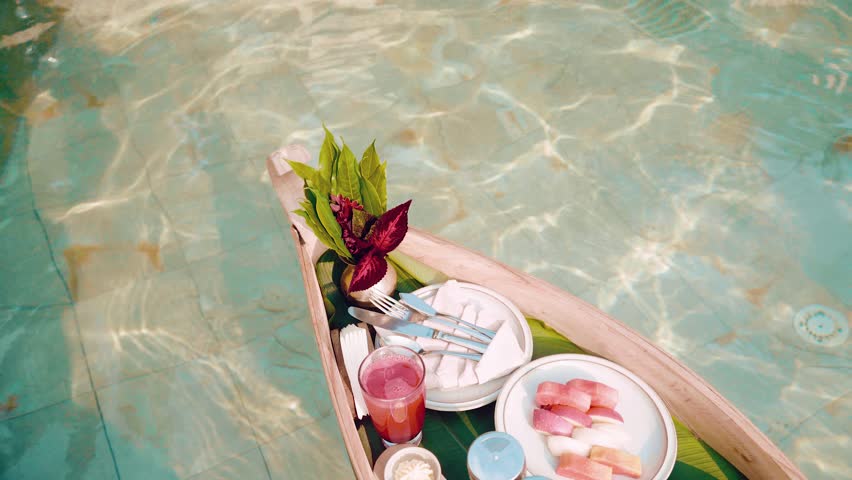 Floating Breakfast in Private Swimming Pool at Barahi Jungle Resort in Chitwan