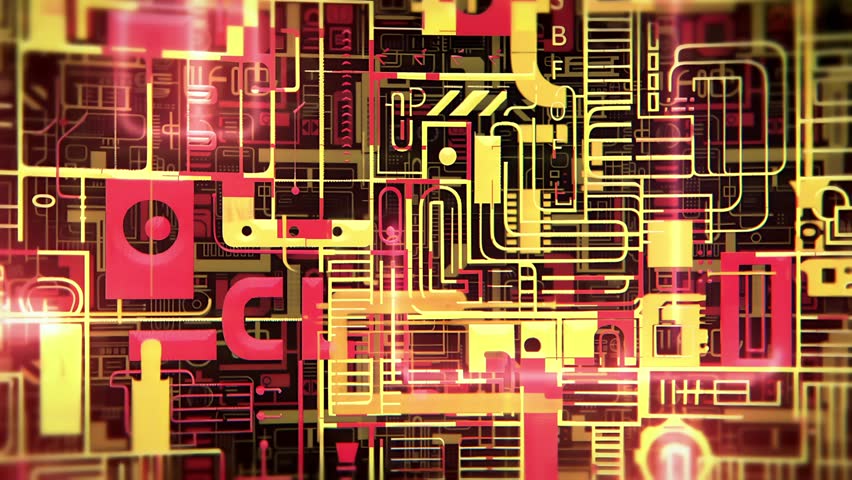 Futuristic high-tech cyberpunk digital circuit board sci-fi pattern texture seamless looped animated background with glowing red and yellow design,  3D fly through with spin motion - Powered by Shutterstock - Get 15% off with code: PIKWIZARD15