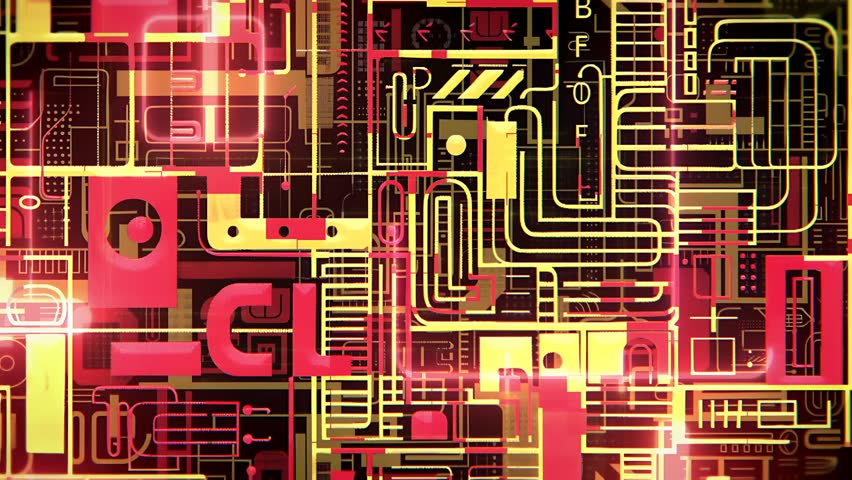 Futuristic high-tech cyberpunk digital circuit board sci-fi pattern texture seamless looped animated background with glowing red and yellow design, vertical motion - Powered by Shutterstock - Get 15% off with code: PIKWIZARD15