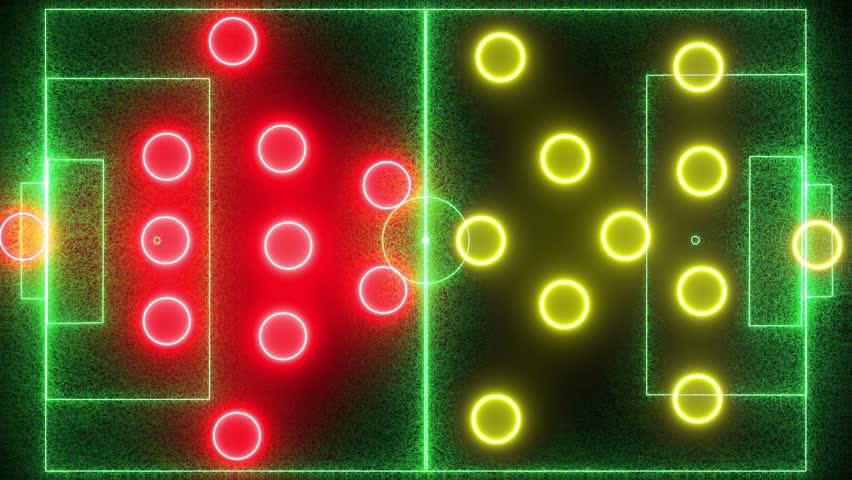 football strategy playbook animation red vs yellow team, tactics board formations defence and offence . 3D Illustration