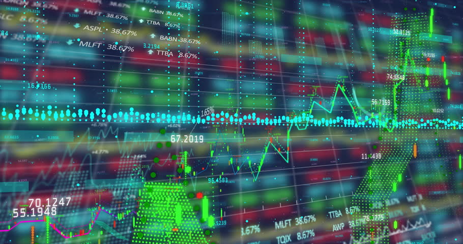 Analyzing financial data with animated stock market graphs and charts in motion. Finance, data analysis, business, trading, investment, economy