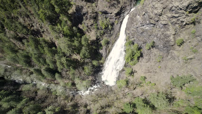 Aerial shot of Rocky Brook Creek Falls surrounded by lush green trees in Washington