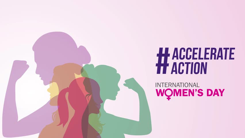 Accelerate action - International women's day concept animation. Woman sign background. 2025 women's day campaign theme - #AccelerateAction