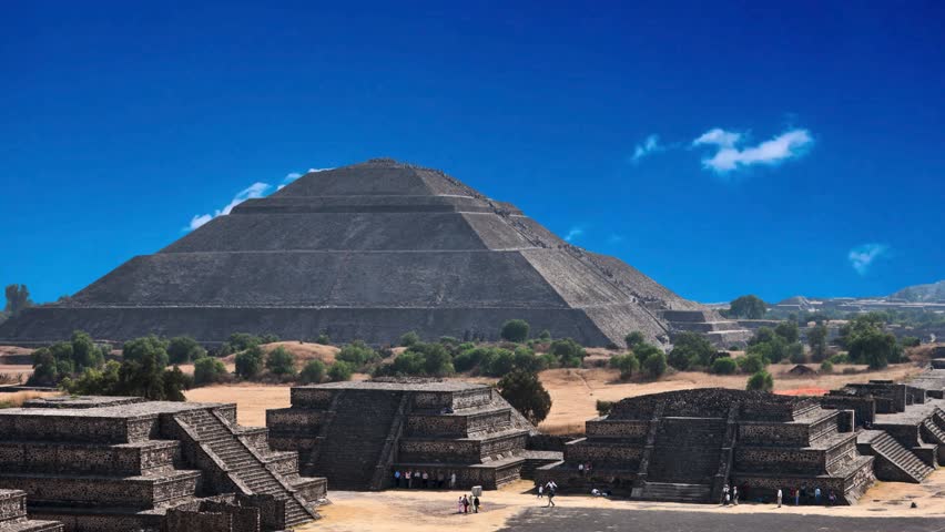 Pyramids of the Sun and Moon on the Avenue of the Dead, Teotihuacan ancient historic cultural city, old ruins of Aztec civilization, Mexico, North America, Pyramids of the Sun and Moon on the Avenue o