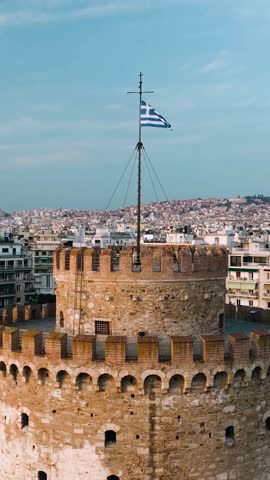 Establishing View of Thessaloniki, waterfront, Greece