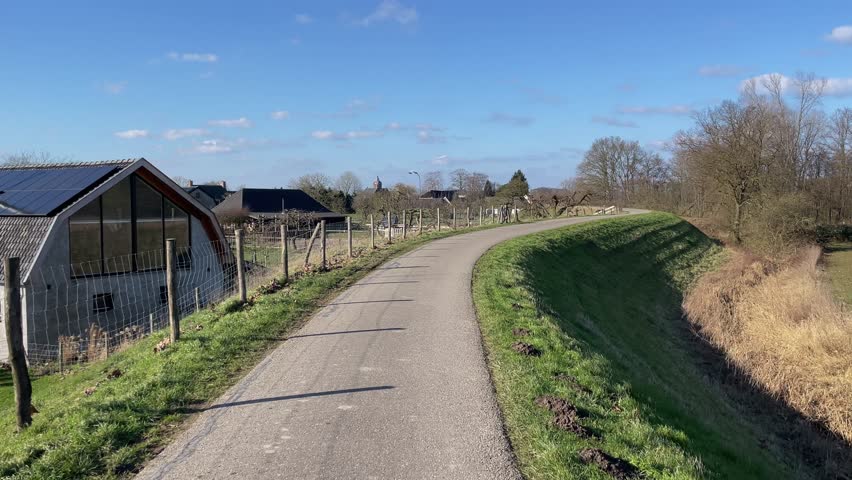 POV Cycling on Dike Roads Between Lienden and Kesteren, Betuwe, Netherlands