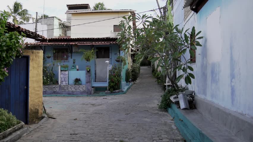 A street with colorful houses in a Brazilian village