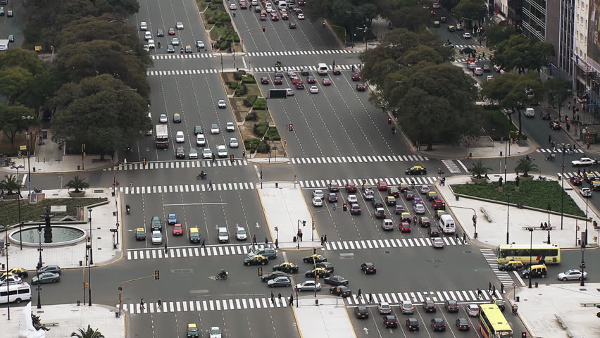Timelapse of Cars and Pedestrians on Avenida 9 de Julio, Buenos Aires, Argentina - Top View - 4K