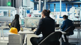 Engineer entering photovoltaics factory office producing renewable energy solar cells to diagnose defective systems. Sustainable solar panels manufacturing plant technician working to reduce errors - Powered by Shutterstock - Get 15% off with code: PIKWIZARD15