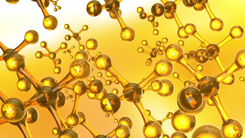 Cosmetics golden serum liquid bubbles background, Collagen fluid bubble molecule.  health care beauty skin concept. render 3d