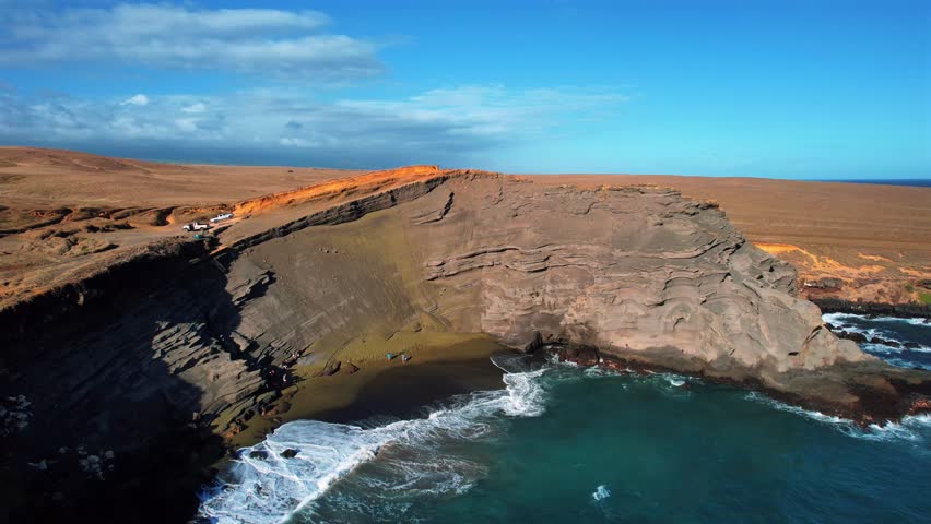 Aerial Drone Shot Of Papakōlea Green Sand Beach In Big Island, Hawaii, USA