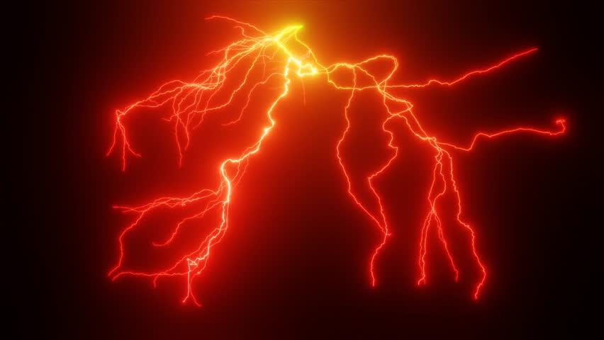3D animation of red lightning on a black background