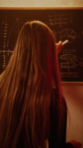 Woman Writing Business Strategy on Chalkboard