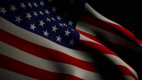 A closeup, spotlight-lit realistic 3D animation of the American flag waving, showcasing its iconic stars and stripes and smooth, flowing motion - Powered by Shutterstock - Get 15% off with code: PIKWIZARD15