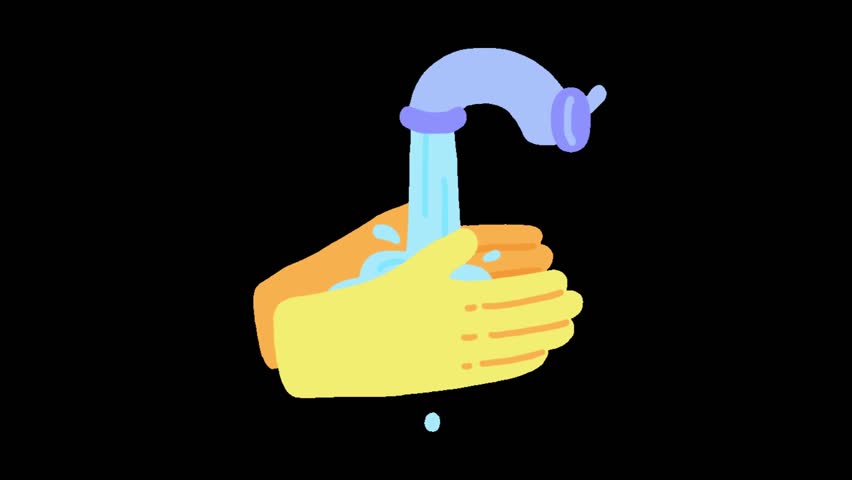 Washing hand icon 2d motion graphic animation, 4K transparent screen video overlay.	
