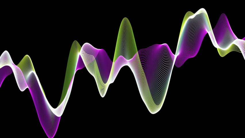 Abstract background of sine wave colored lines. Sinusoids on a black background.