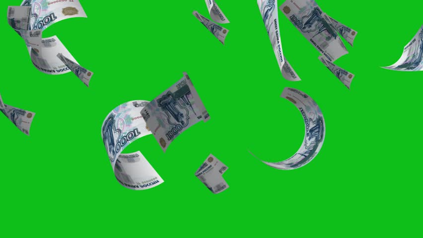 A rain of Russian ruble with green screen chroma key