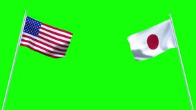 The America and Japan flags flying together. Flags Waving Against Each Other. 4K Chroma key. - Powered by Shutterstock - Get 15% off with code: PIKWIZARD15