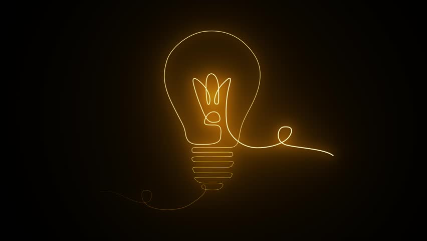 Neon electric bulb icon animation. Glowing neon lightning bulb icon. Light lamp sign icon on black background. Light lamp icon with shadow on black background.