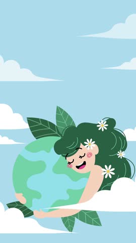 A cheerful animated Earth with a smiling face, celebrating Go Green initiatives for Earth Day, environmental awareness, sustainability themed visuals. Promotes eco friendly lifestyle and positivity.
