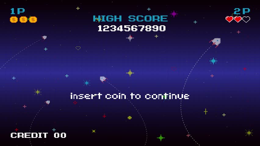 GAME OVER. INSERT COIN TO CONTINUE. pixel art. 8 bit game. retro game. for game assets .Retro Futurism Sci-Fi Background. glowing neon grid. and stars. - Powered by Shutterstock - Get 15% off with code: PIKWIZARD15