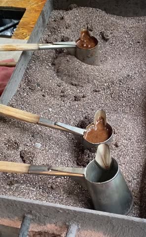 Turkey Coffee in cezve made on the sand