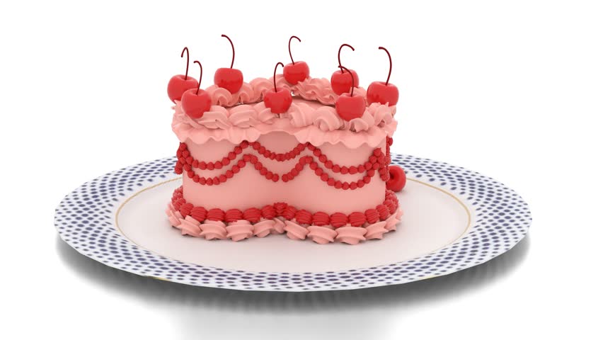 heart shape cake with red cherry in plate 4k videos.