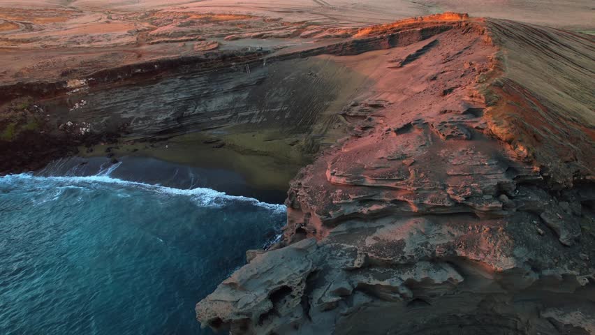 Aerial Drone Pan Of Papakōlea Green Sand Beach In Big Island, Hawaii, USA
