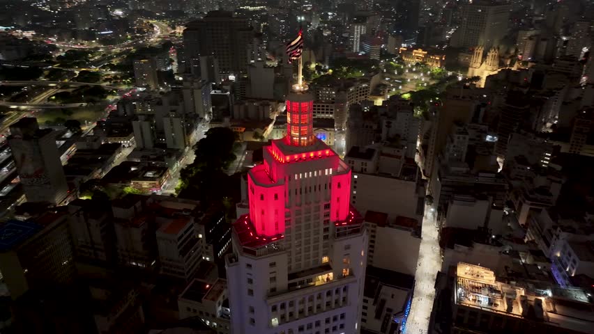 Altino Arantes Building At Sao Paulo In Brazil. Highrise Buildings Landscape. Downtown Cityscape. Illuminated City. Altino Arantes Building At Sao Paulo In Brazil. Business Travel. Sao Paulo Brazil.