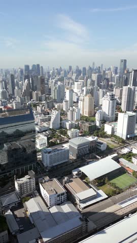 Aerial view of Bangkok city skyline on a sunny day, Thailand