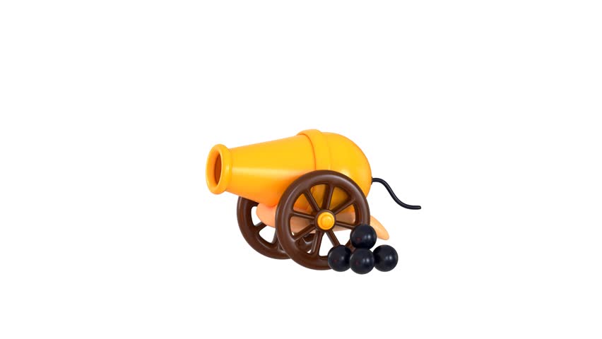 Canon gun with fireball icon 3d animation concept of war weapon icon animation