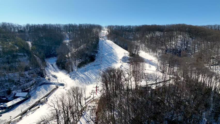 aerial push in to ober mountain ski area in gatlinburg tennessee