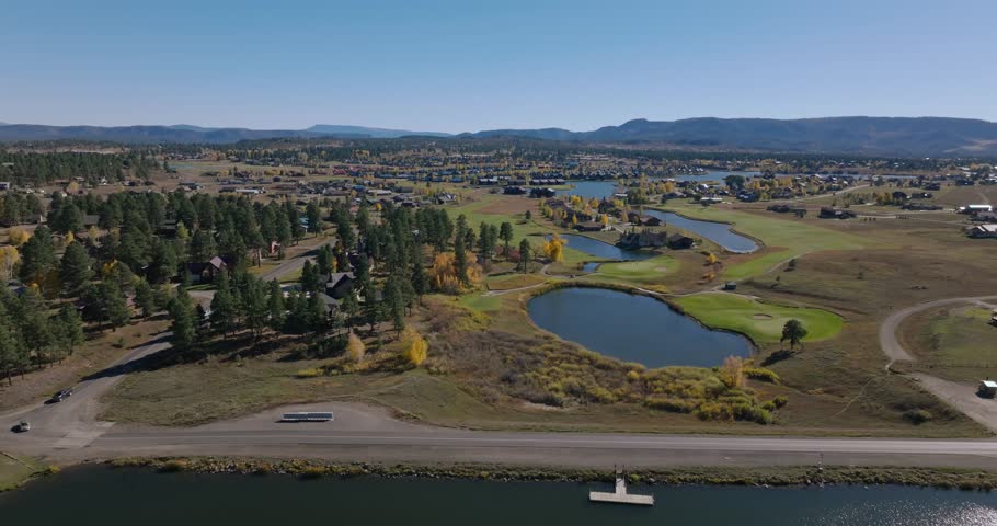 Pagosa springs, colorado, with fall colors and scenic landscape, aerial view