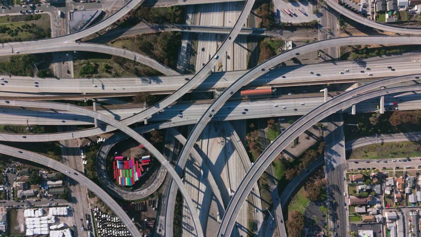 Rotating Aerial View of Judge Harry Pregerson Interchange in Los Angeles, California