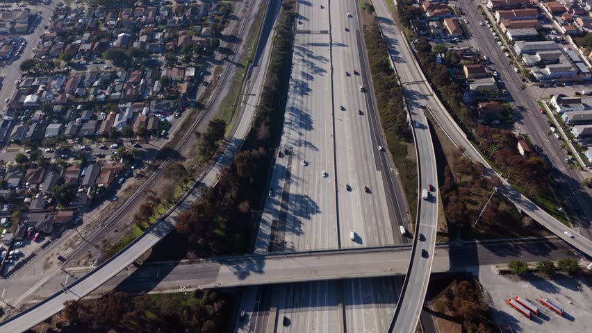 Aerial Shot of Highway and Urban Landscape in Los Angeles, California
