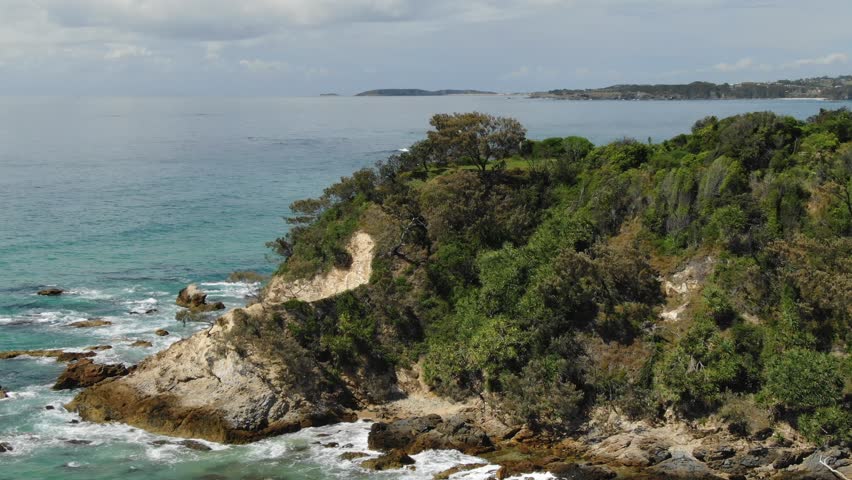 White Bluff Lookout, Sapphire Beach, New South Wales in Australia. Aerial drone panoramic view