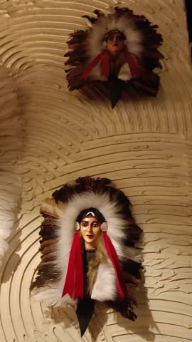 Native American Man mask decoration on the wall at the restaurant. Vertical screen