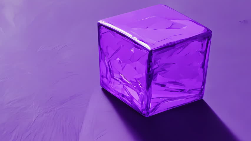 A beautifully striking purple cube positioned against a glossy background, embodying contemporary modern aesthetics