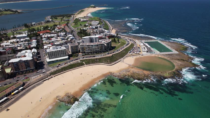 Newcastle Canoe Pool With Newcastle Ocean Baths In NSW, Australia - Aerial Shot